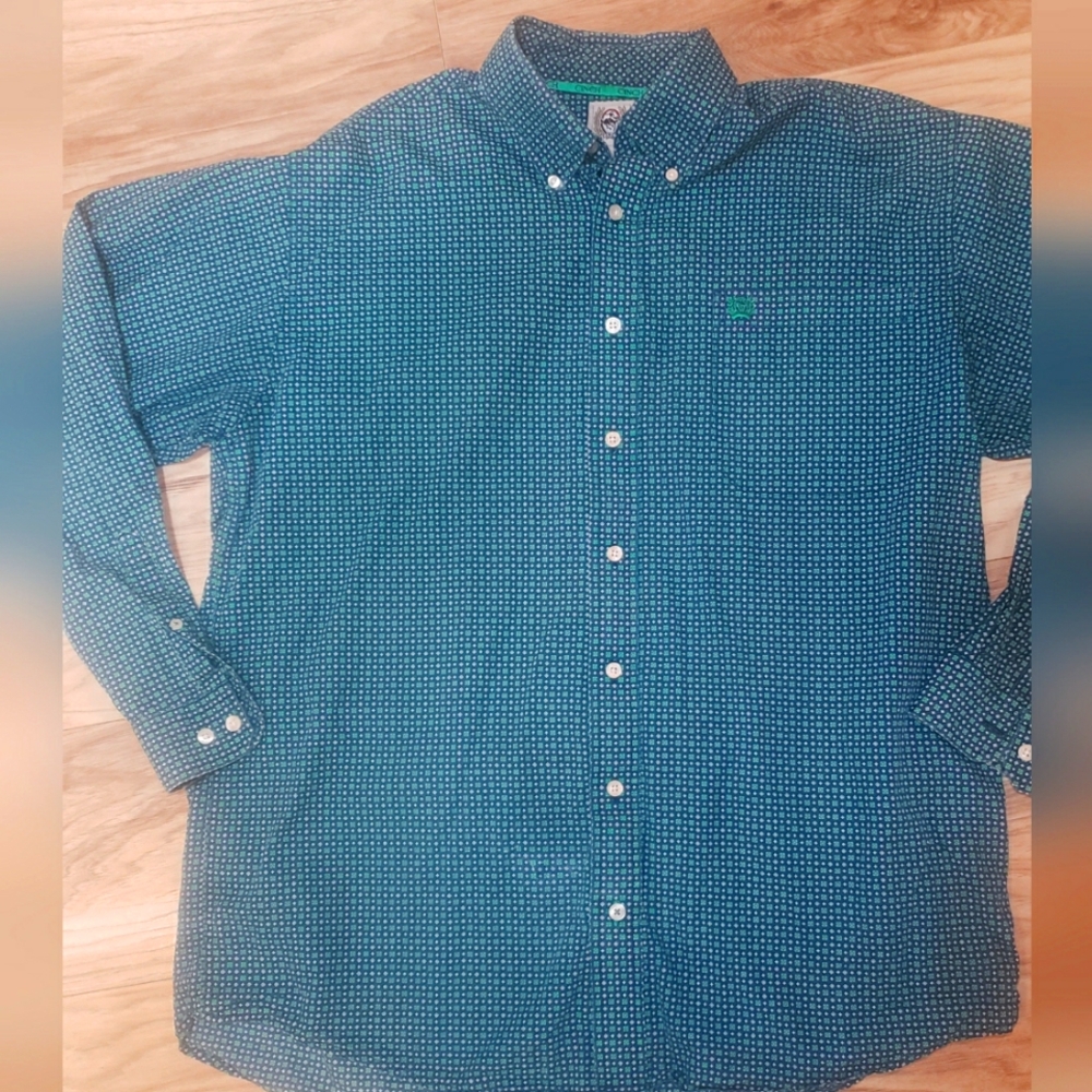 Cinch Mens Med Long Sleeve Button Up,dark Green W/ pattern,western,rodeo,cowboy,